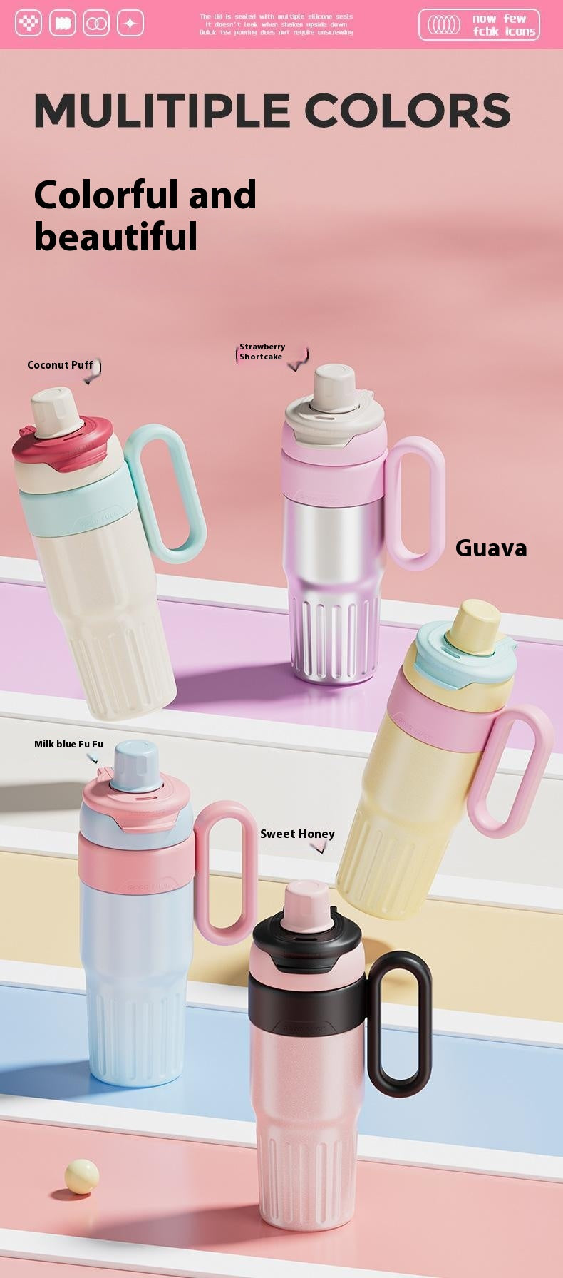 780ml Gradient Double Drink Thermal Cup Stainless Steel With Lid Coffee Cup Thermos Large Capacity Straw Cup For Male And Female