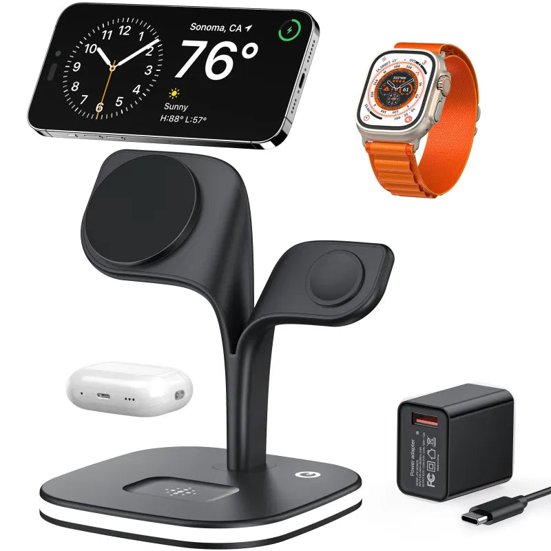 5-in-1 Magnetic Wireless Charging Station for iPhone, Apple Watch, AirPods – Fast Charger with Adapter - Morning Li8